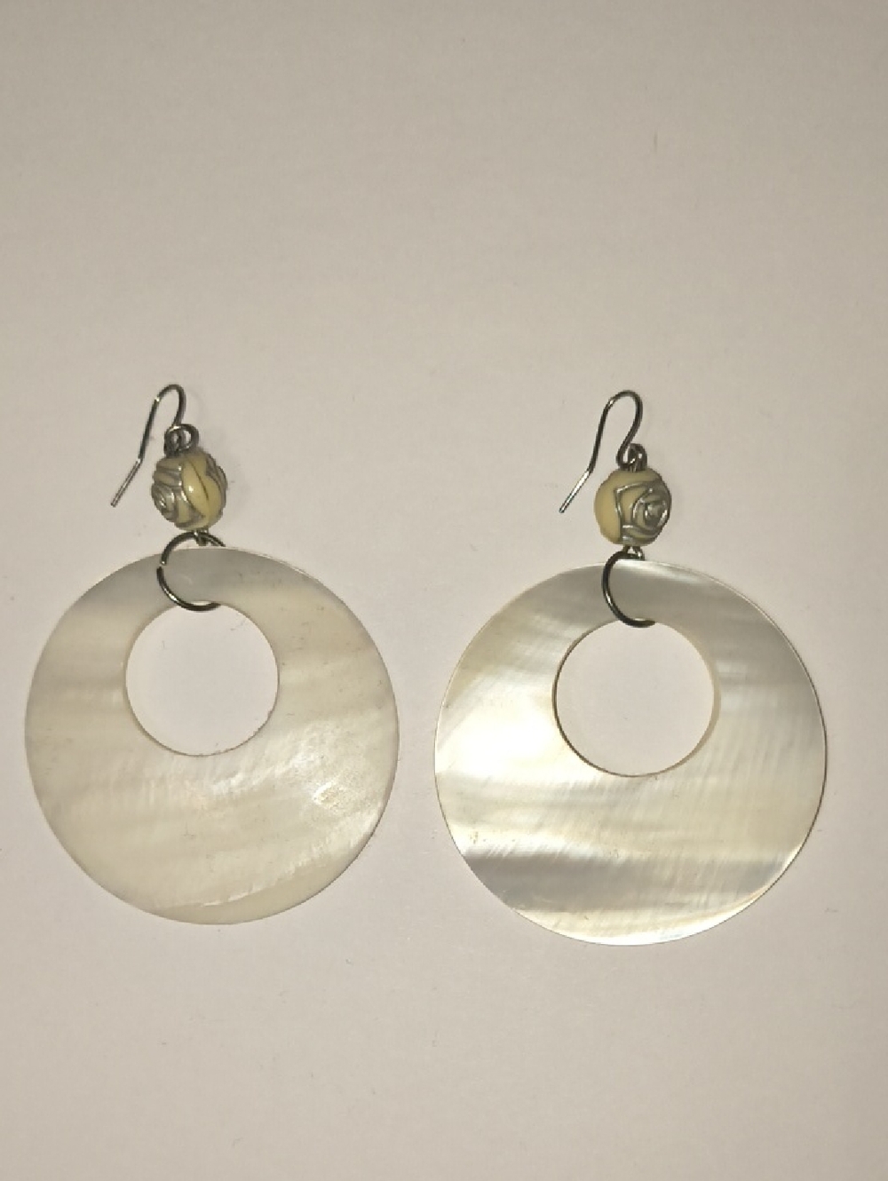 Iridescent Mother of Pearl Hoop Drop Earrings - White
